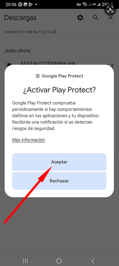 Aceptar la inspección de seguridad
