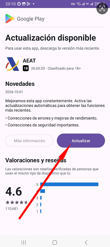 Haga clic en actualizar para asegurarse de descargar la versión más reciente.