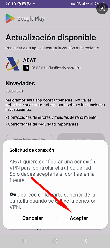 Haz clic para aceptar y conectar a la red